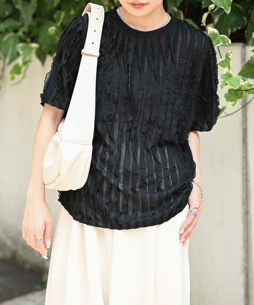 ＆HALF（アンドハーフ）の「半袖フリルトップス（Tシャツ/カットソー・レディース・ホワイト/ブラック・FREE）」の14枚目の写真