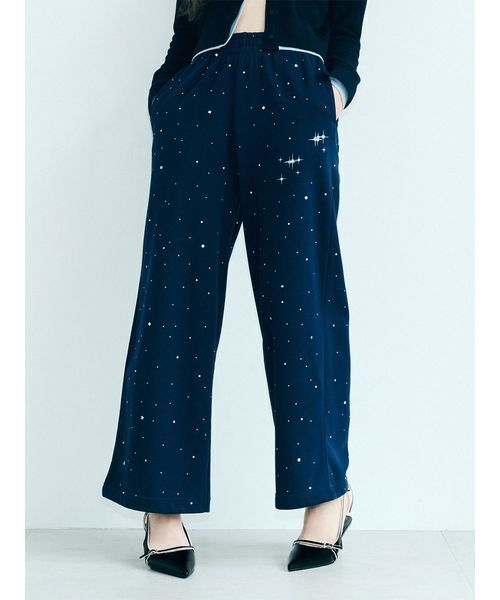 WEB限定00サイズ】ビジューワイドスウェットパンツ（スウェット