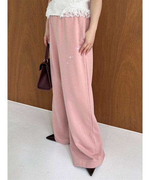 WEB限定00サイズ】ビジューワイドスウェットパンツ（スウェット