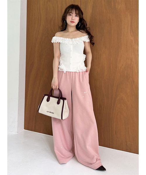 WEB限定00サイズ】ビジューワイドスウェットパンツ（スウェット