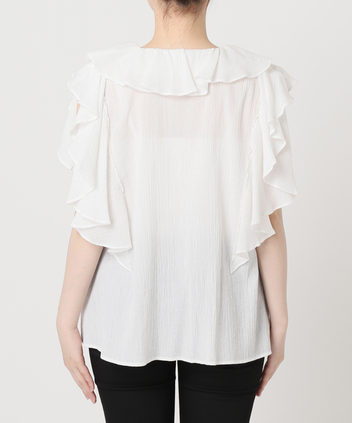 JOURNAL STANDARD（ジャーナルスタンダード）の「ラッフルカラーコットンボイルブラウス（シャツ/ブラウス・レディース・ブラック/ホワイト・FREE）」の17枚目の写真