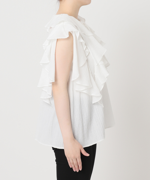 JOURNAL STANDARD（ジャーナルスタンダード）の「ラッフルカラーコットンボイルブラウス（シャツ/ブラウス・レディース・ブラック/ホワイト・FREE）」の18枚目の写真