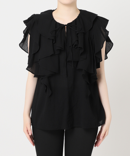 JOURNAL STANDARD（ジャーナルスタンダード）の「ラッフルカラーコットンボイルブラウス（シャツ/ブラウス・レディース・ブラック/ホワイト・FREE）」の14枚目の写真