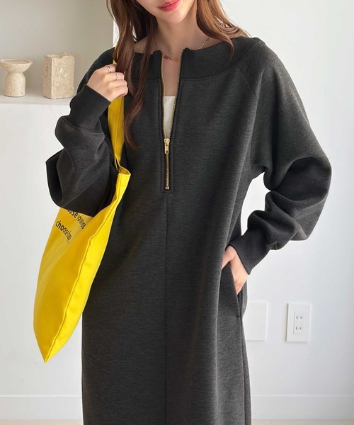 GeeRA(ジーラ)の「前後2WAYハーフジップスウェットワンピ―ス(ワンピース・レディース・オートミール/チャコール/ブラック・MEDIUM/LARGE/X-LARGE)」の3枚目の写真