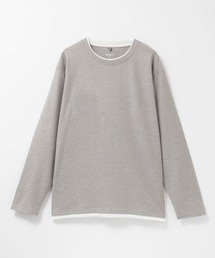 NAVY 時短フェイクレイヤード メランジダブルクルーネック長袖Tシャツ