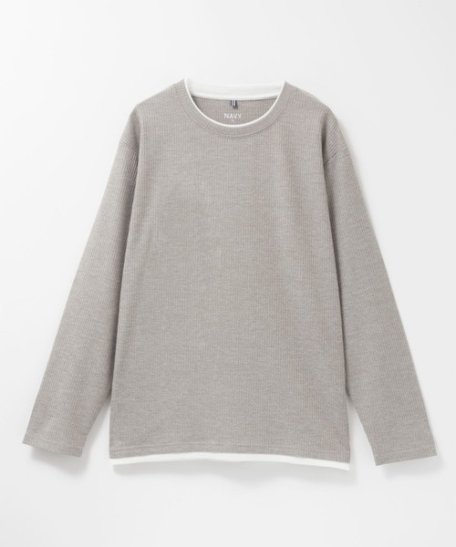 NAVY(ネイビー)の「NAVY 時短フェイクレイヤード メランジダブルクルーネック長袖Tシャツ(Tシャツ/カットソー・メンズ・ブラック/カーキ/グレー/ベージュ/ネイビー・XL/L/M/S)」の4枚目の写真