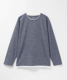 NAVY 時短フェイクレイヤード メランジダブルクルーネック長袖Tシャツ