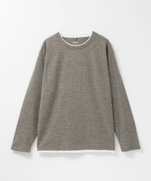 NAVY 時短フェイクレイヤード メランジダブルクルーネック長袖Tシャツ