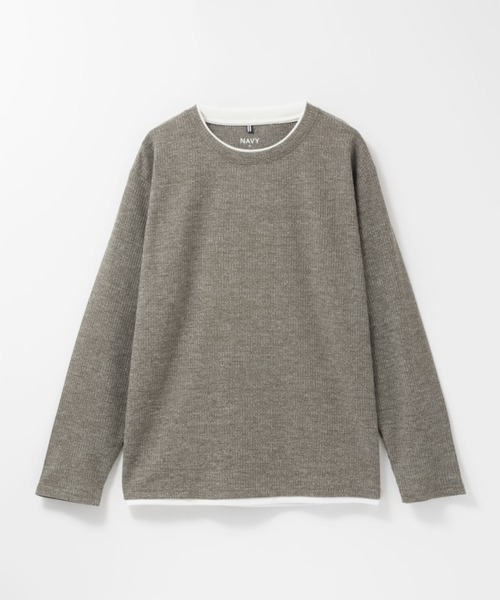 NAVY(ネイビー)の「NAVY 時短フェイクレイヤード メランジダブルクルーネック長袖Tシャツ(Tシャツ/カットソー・メンズ・ブラック/カーキ/グレー/ベージュ/ネイビー・XL/L/M/S)」の2枚目の写真