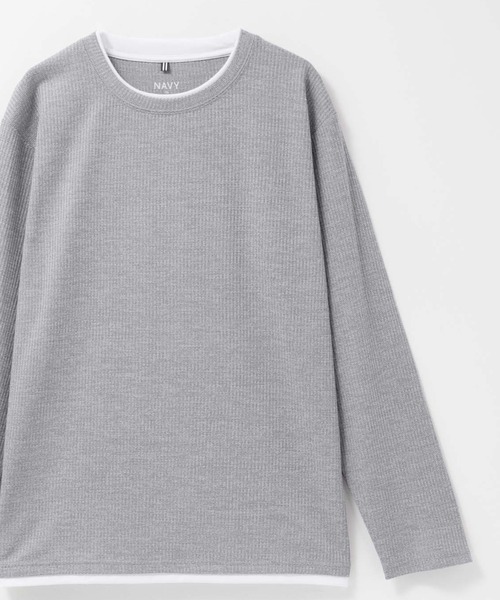 NAVY(ネイビー)の「NAVY 時短フェイクレイヤード メランジダブルクルーネック長袖Tシャツ(Tシャツ/カットソー・メンズ・ブラック/カーキ/グレー/ベージュ/ネイビー・XL/L/M/S)」の6枚目の写真