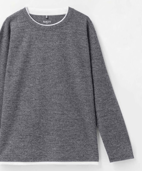 NAVY(ネイビー)の「NAVY 時短フェイクレイヤード メランジダブルクルーネック長袖Tシャツ(Tシャツ/カットソー・メンズ・ブラック/カーキ/グレー/ベージュ/ネイビー・XL/L/M/S)」の8枚目の写真