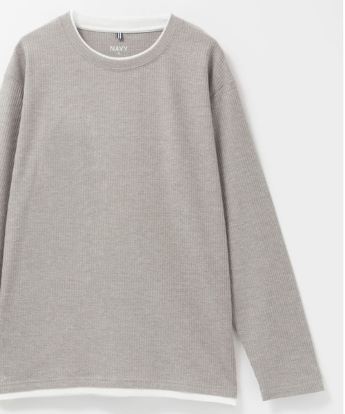NAVY(ネイビー)の「NAVY 時短フェイクレイヤード メランジダブルクルーネック長袖Tシャツ(Tシャツ/カットソー・メンズ・ブラック/カーキ/グレー/ベージュ/ネイビー・XL/L/M/S)」の10枚目の写真