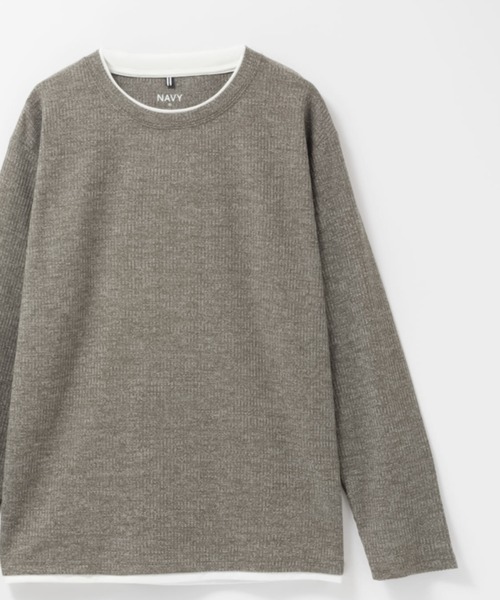 NAVY(ネイビー)の「NAVY 時短フェイクレイヤード メランジダブルクルーネック長袖Tシャツ(Tシャツ/カットソー・メンズ・ブラック/カーキ/グレー/ベージュ/ネイビー・XL/L/M/S)」の12枚目の写真