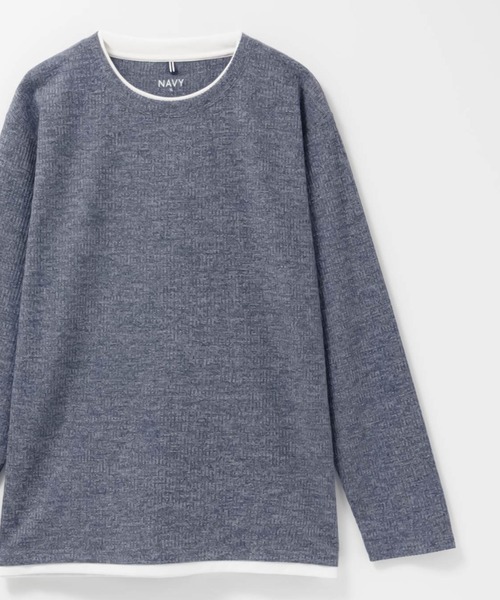 NAVY(ネイビー)の「NAVY 時短フェイクレイヤード メランジダブルクルーネック長袖Tシャツ(Tシャツ/カットソー・メンズ・ブラック/カーキ/グレー/ベージュ/ネイビー・XL/L/M/S)」の14枚目の写真