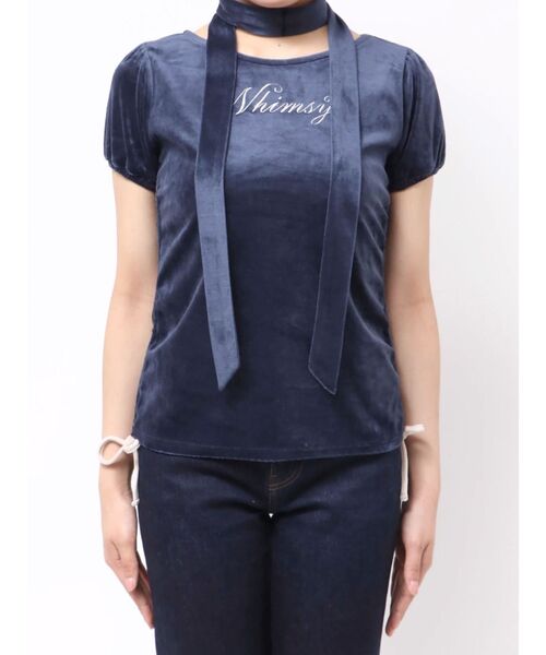 jouetie（ジュエティ）の「ベロアチョーカートップス【セットアップ対応】（Tシャツ/カットソー・レディース・ブラウン/ネイビー/グレー・MEDIUM）」の22枚目の写真