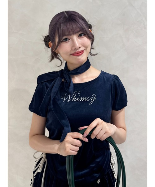 jouetie（ジュエティ）の「ベロアチョーカートップス【セットアップ対応】（Tシャツ/カットソー・レディース・ブラウン/ネイビー/グレー・MEDIUM）」の6枚目の写真