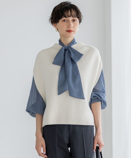 セール】【洗える】コットンリリー モックネックニットベスト（ベスト