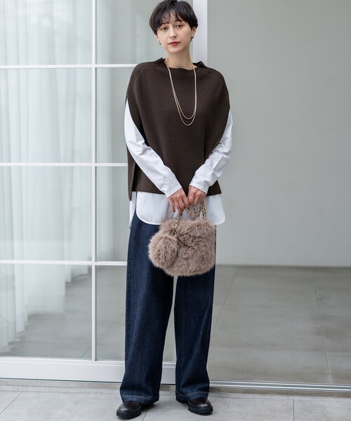 セール】【洗える】コットンリリー モックネックニットベスト（ベスト