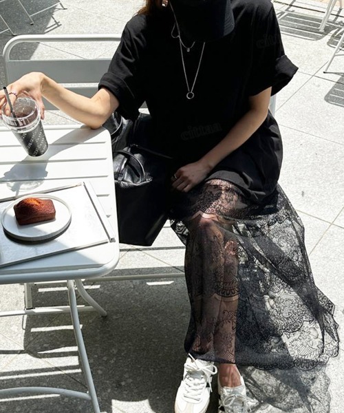 Dalfwin（ダールフィン）の「韓国ファッション レースドッキングデザイン半袖Tシャツワンピース（ワンピース・レディース・ブラック/ホワイト・FREE）」の11枚目の写真