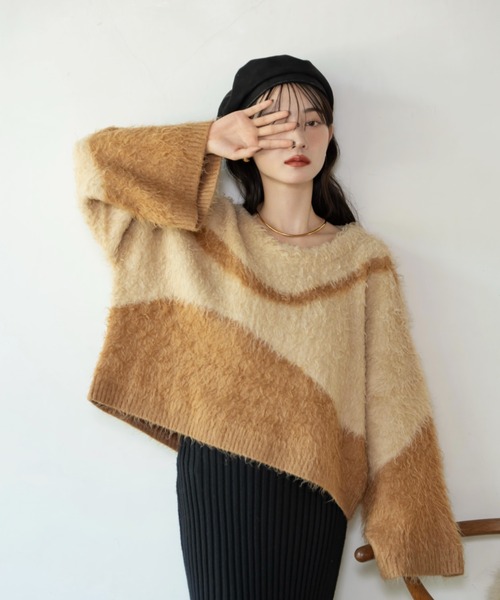 hinari（ヒナリ）の「ニュアンスシャギーニット（ニット/セーター・レディース・キャメル/モカ/カーキ・FREE）」の8枚目の写真