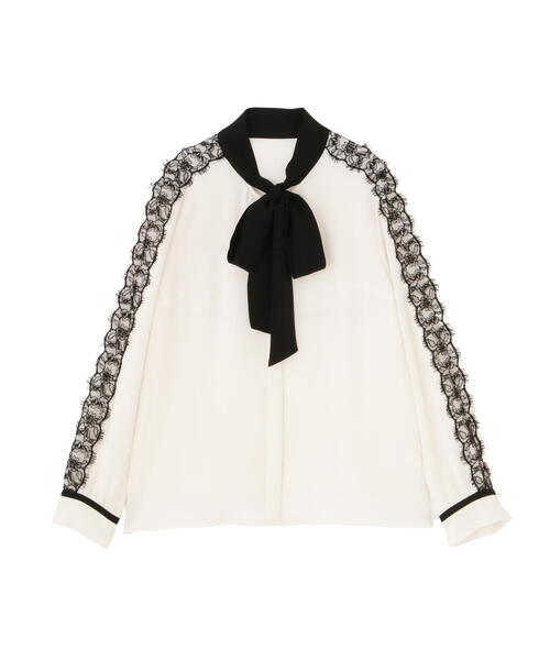 レースコンビバイカラーリボンブラウス 38 セール】◇レースコンビバイカラーリボンブラウス（シャツ/ブラウス