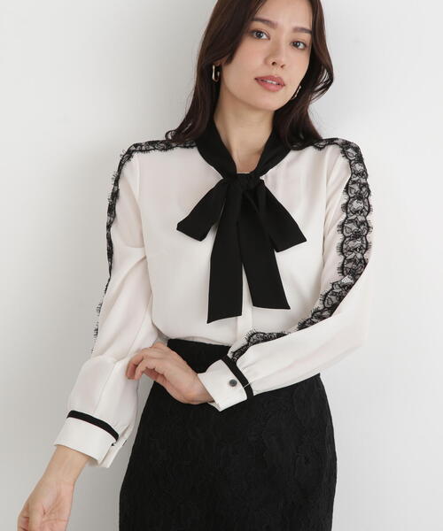 セール】◇レースコンビバイカラーリボンブラウス（シャツ/ブラウス