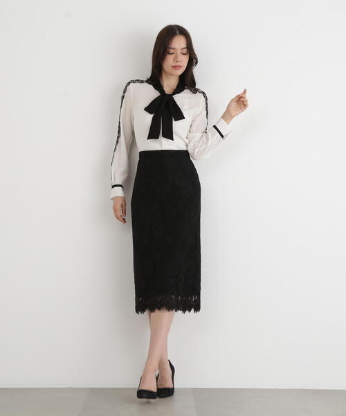 レースコンビバイカラーリボンブラウス 38 セール】◇レースコンビバイカラーリボンブラウス（シャツ/ブラウス