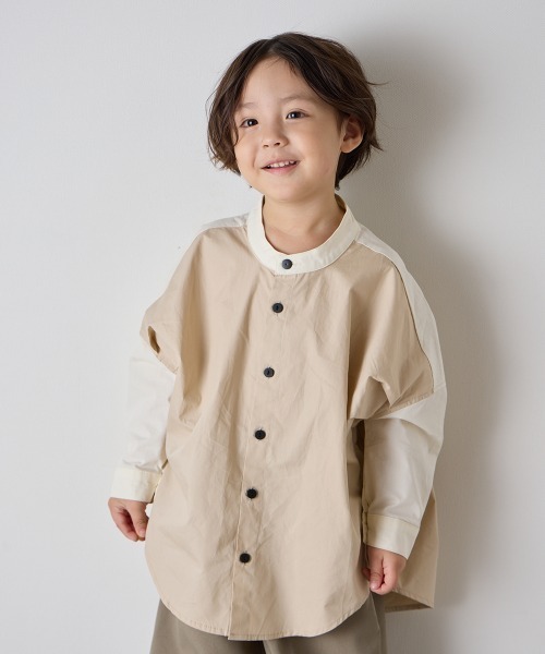 riziere(リジェール)の「ピュアコットンバンドカラーシャツ(ボタン取り外し対応)(シャツ/ブラウス・キッズ・アイボリー・90/100/110/120/130/140/150/160)」の1枚目の写真