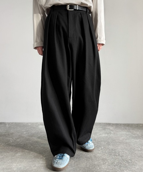 セール】綿100％ インツータック仕様 ワイドバルーンパンツ／Inverted