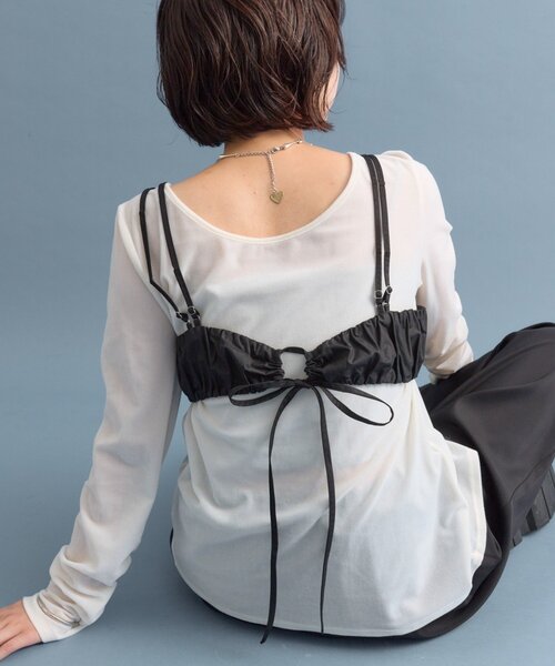 mystic(ミスティック)の「【前後2way◎】ギャザービスチェ SETトップス(Tシャツ/カットソー・レディース・ライトグレー/ブラウン/オフホワイト・FREE)」の4枚目の写真