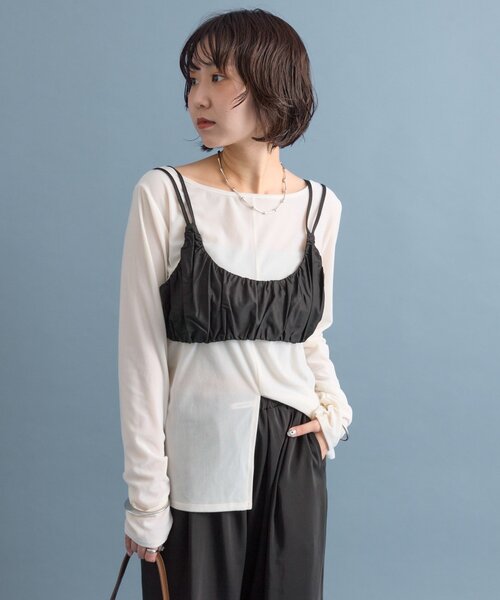 mystic(ミスティック)の「【前後2way◎】ギャザービスチェ SETトップス(Tシャツ/カットソー・レディース・ライトグレー/ブラウン/オフホワイト・FREE)」の6枚目の写真
