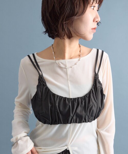 mystic(ミスティック)の「【前後2way◎】ギャザービスチェ SETトップス(Tシャツ/カットソー・レディース・ライトグレー/ブラウン/オフホワイト・FREE)」の10枚目の写真