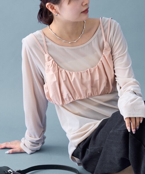 mystic(ミスティック)の「【前後2way◎】ギャザービスチェ SETトップス(Tシャツ/カットソー・レディース・ライトグレー/ブラウン/オフホワイト・FREE)」の14枚目の写真