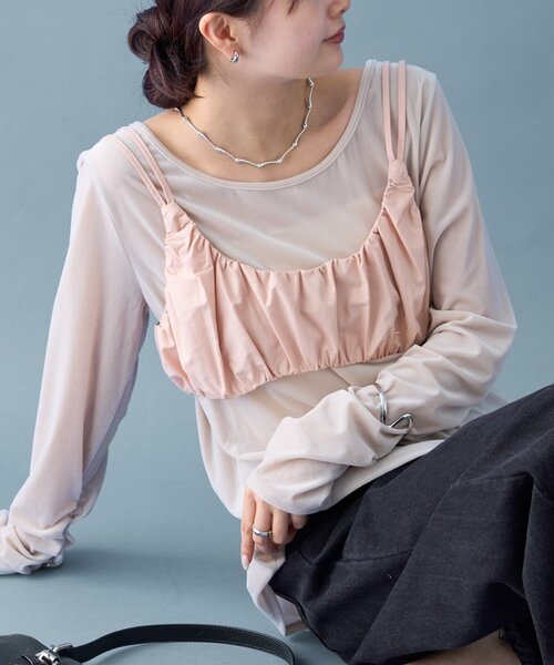 mystic(ミスティック)の「【前後2way◎】ギャザービスチェ SETトップス(Tシャツ/カットソー・レディース・ライトグレー/ブラウン/オフホワイト・FREE)」の15枚目の写真