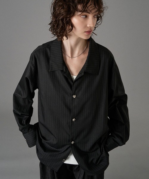 LA5987 モユル 長袖 アシンメトリー ボタンシャツ ブラック系 M-L LA5987 モユル 長袖 アシンメトリー ボタンシャツ ブラック系 M-L