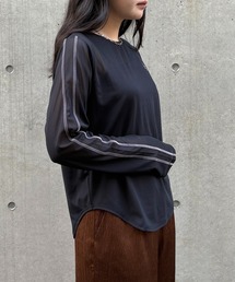 【&g'aime】シアーサイドラインロゴトップス Sheer Side-Stripe Logo Top