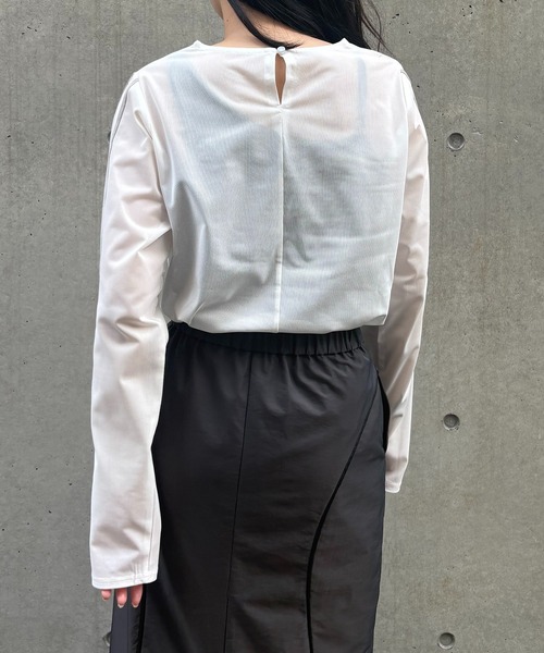 &g'aime(アンジェム)の「【&g'aime】シアーサイドラインロゴトップス Sheer Side-Stripe Logo Top(Tシャツ/カットソー・レディース・ブラウン/ホワイト/ブラック・FREE)」の10枚目の写真