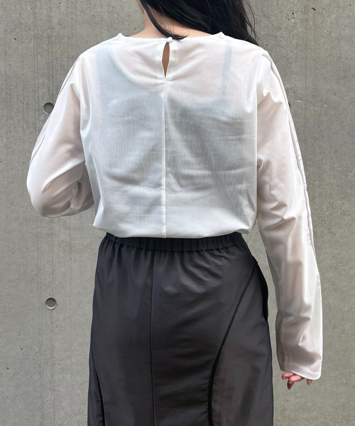 &g'aime(アンジェム)の「【&g'aime】シアーサイドラインロゴトップス Sheer Side-Stripe Logo Top(Tシャツ/カットソー・レディース・ブラウン/ホワイト/ブラック・FREE)」の9枚目の写真