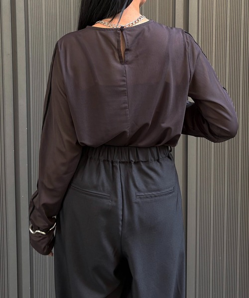 &g'aime(アンジェム)の「【&g'aime】シアーサイドラインロゴトップス Sheer Side-Stripe Logo Top(Tシャツ/カットソー・レディース・ブラウン/ホワイト/ブラック・FREE)」の15枚目の写真