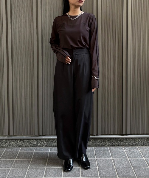 &g'aime(アンジェム)の「【&g'aime】シアーサイドラインロゴトップス Sheer Side-Stripe Logo Top(Tシャツ/カットソー・レディース・ブラウン/ホワイト/ブラック・FREE)」の18枚目の写真