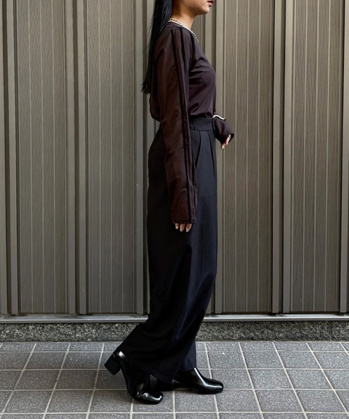 &g'aime(アンジェム)の「【&g'aime】シアーサイドラインロゴトップス Sheer Side-Stripe Logo Top(Tシャツ/カットソー・レディース・ブラウン/ホワイト/ブラック・FREE)」の19枚目の写真