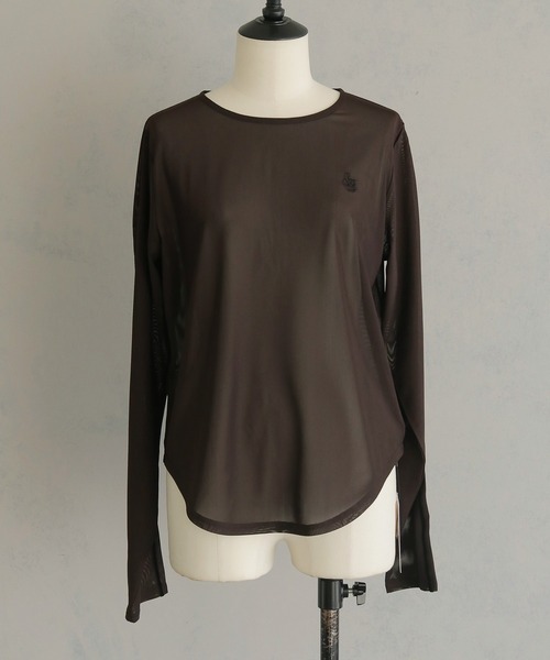 &g'aime(アンジェム)の「【&g'aime】シアーサイドラインロゴトップス Sheer Side-Stripe Logo Top(Tシャツ/カットソー・レディース・ブラウン/ホワイト/ブラック・FREE)」の21枚目の写真