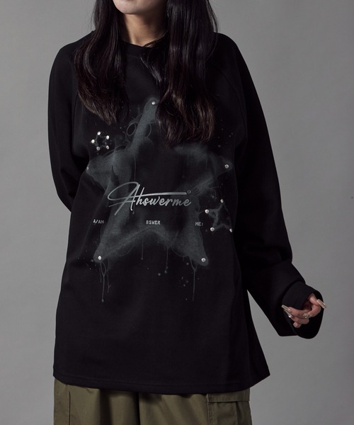 Theater code(シアターコード)の「Studded Star Design Crew Neck Sweatshirt / スタッズ付き スターデザイン クルーネックスウェット(スウェット・レディース・ブラック/グレー・L/M)」の2枚目の写真