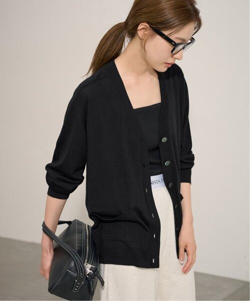 【新品タグ付】フレームワーク　ボーダーVネックカーディガン　イタリアヤーン黒×白 ≪WEB限定 / 追加≫イタリアヤーン basic Vネックカーディガン