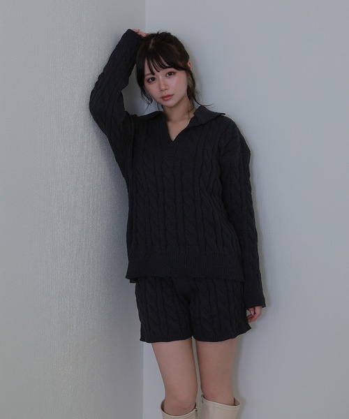 M DOLLY(エムドリー)の「knit armonia cable stitch setup / ニットアルモニアケーブルステッチセットアップ(セットアップ・レディース・ブラック/アイボリー/グレー・FREE)」の2枚目の写真