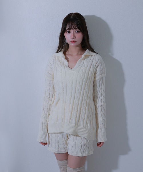 M DOLLY(エムドリー)の「knit armonia cable stitch setup / ニットアルモニアケーブルステッチセットアップ(セットアップ・レディース・ブラック/アイボリー/グレー・FREE)」の6枚目の写真