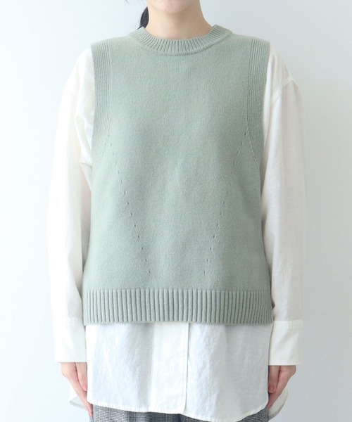 yuni（ユニ　）の「NEW ENGLAND ニットベスト（ベスト・レディース・グリーン/グレー/ベージュ/パープル/ピンク/イエロー・FREE）」の7枚目の写真