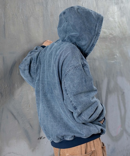 WEGO（ウィゴー）の「WEGO/ワーカーズフードブルゾン（デニムジャケット・メンズ・ワイン/スカイブルー/ブラック/ブラック系3・LARGE/MEDIUM）」の10枚目の写真