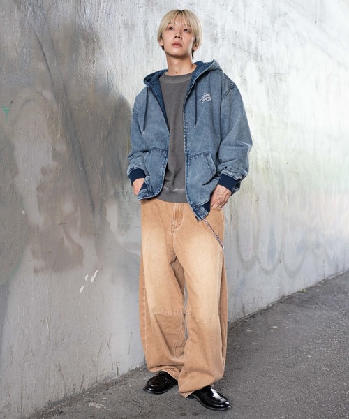 WEGO（ウィゴー）の「WEGO/ワーカーズフードブルゾン（デニムジャケット・メンズ・ワイン/スカイブルー/ブラック/ブラック系3・LARGE/MEDIUM）」の12枚目の写真