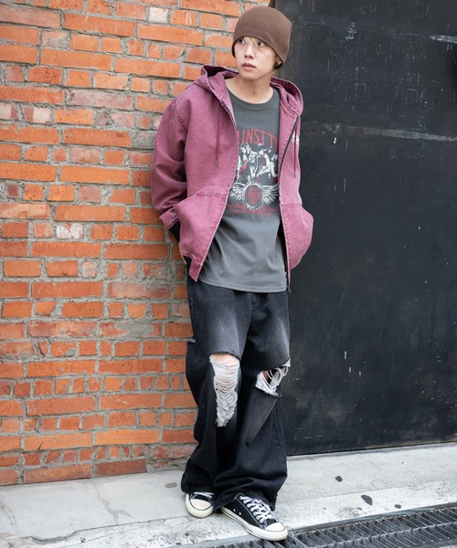 WEGO（ウィゴー）の「WEGO/ワーカーズフードブルゾン（デニムジャケット・メンズ・ワイン/スカイブルー/ブラック/ブラック系3・LARGE/MEDIUM）」の17枚目の写真